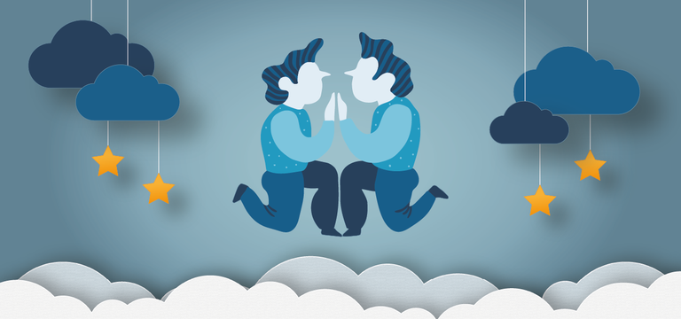 sternzeichen zwillinge als mobilegrafik in blau mit wolken und sternen